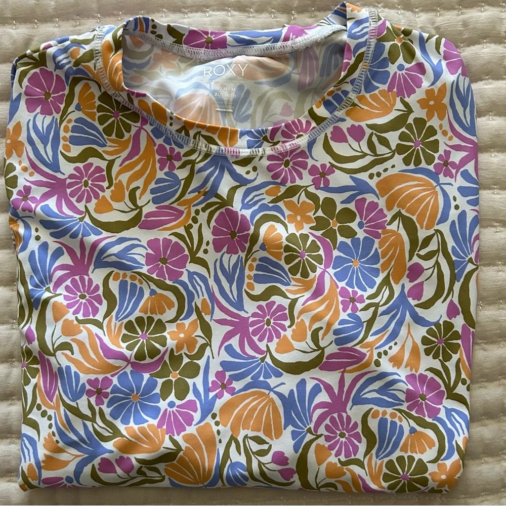 Roxy Women’s Long Sleeve Multi Color Floral Rashguard Swim Top, Size Medium - Picture 6 of 6